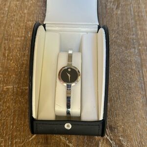 Movado Silver Watch with Black Dial women’s